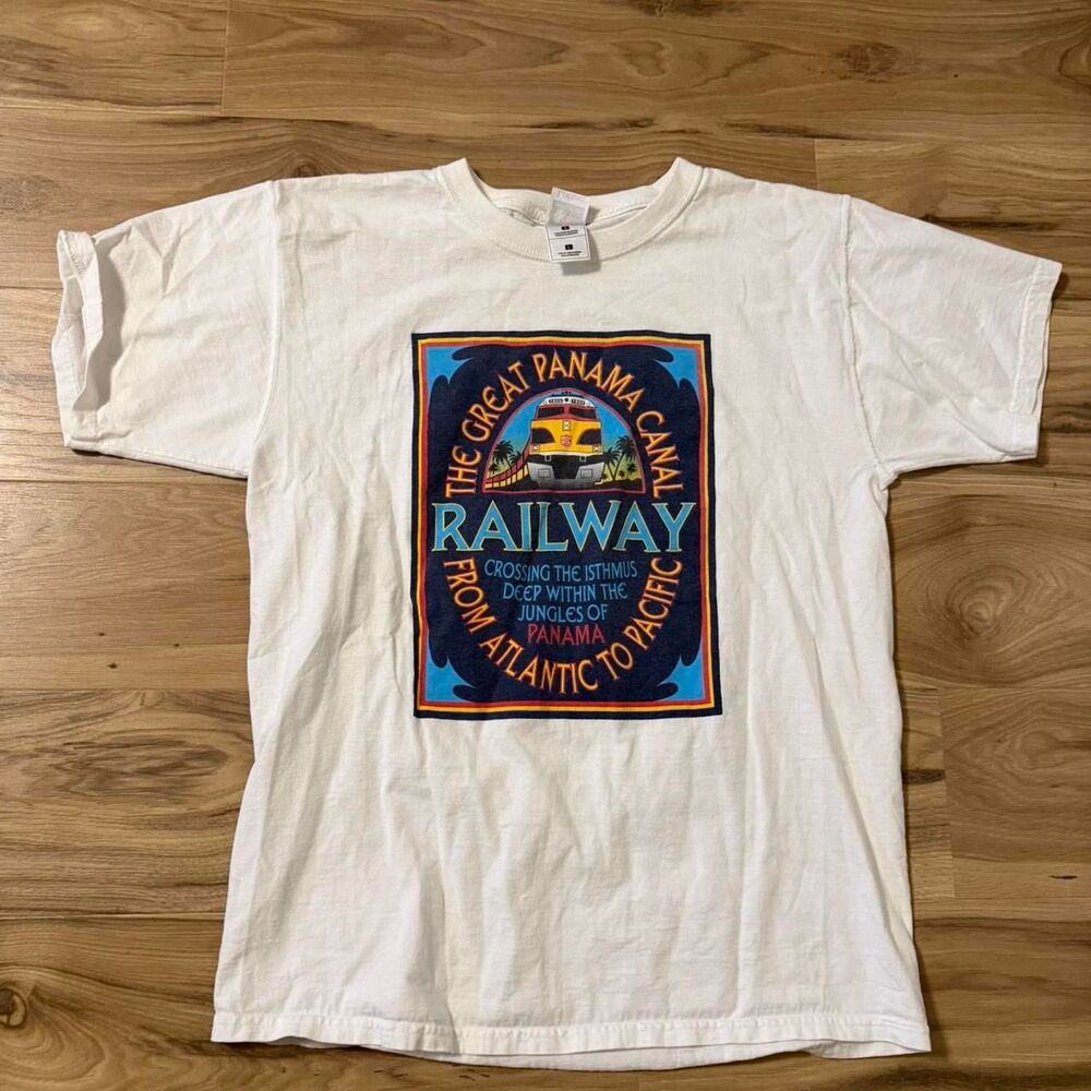 Vintage 00s Fruit of the Loom Panama Canal Railway graphic tee Size Large
